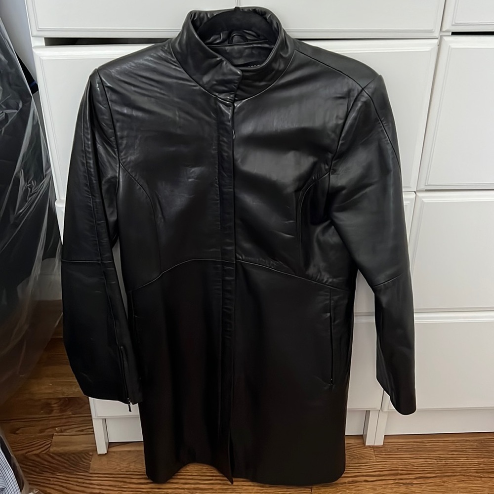 Women’s Black 3/4 Length Leather Coat Size Small